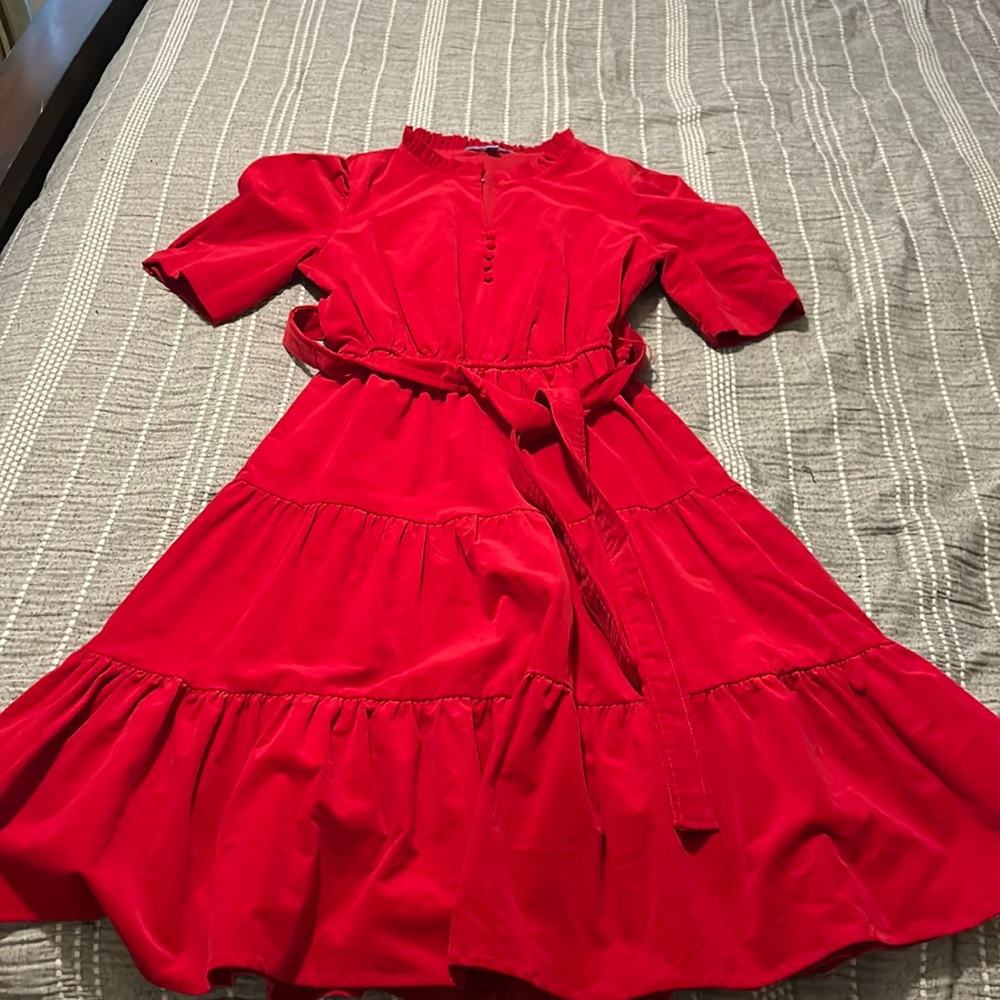 Draper James red velvet midi dress small